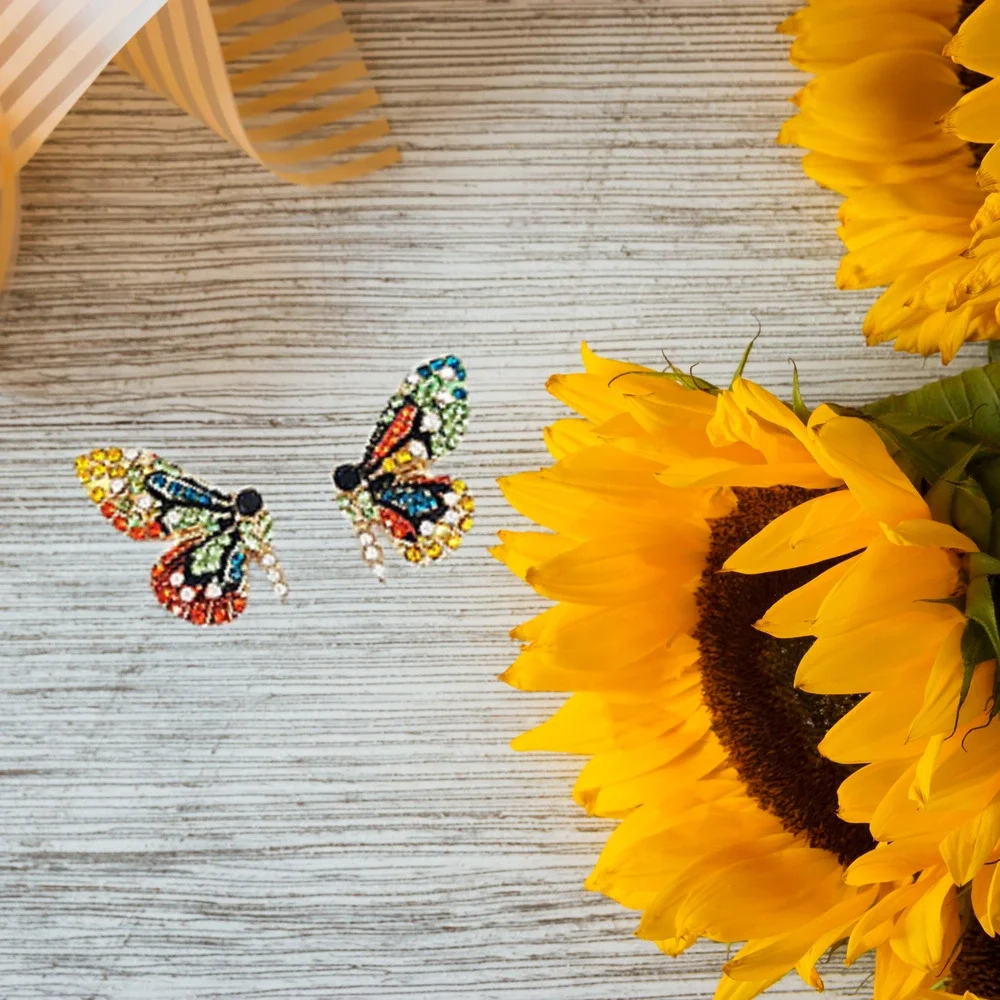 Butterfly Goldtone Post Earrings with Colorful Crystals